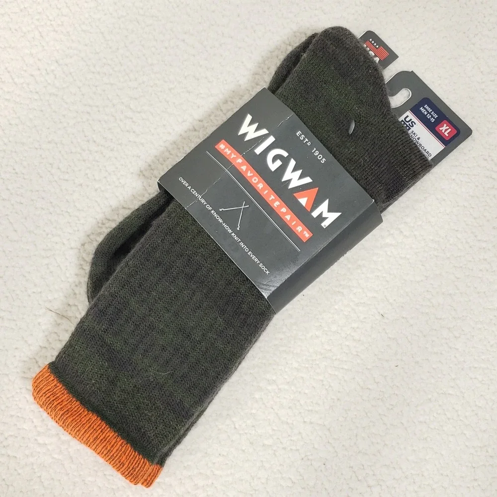 Wigwam Socks Mens XL (12-15) Green Orange Merino Wool The Gamekeeper USA Made